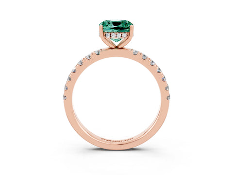 Rose gold Cushion Cut Green Sapphire Pave Band Solitaire Ring with Four-Prong Setting_15