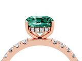 Rose gold Cushion Cut Green Sapphire Pave Band Solitaire Ring with Four-Prong Setting_16