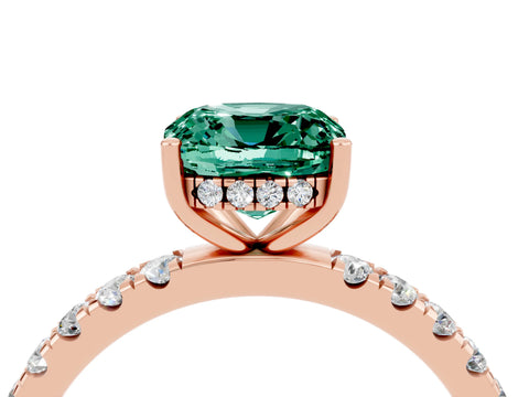 Rose gold Cushion Cut Green Sapphire Pave Band Solitaire Ring with Four-Prong Setting_16