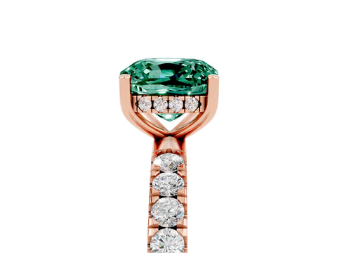 Rose gold Cushion Cut Green Sapphire Pave Band Solitaire Ring with Four-Prong Setting_17