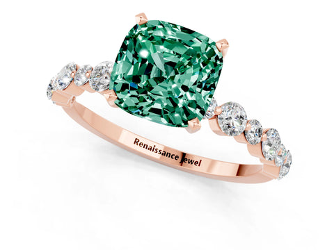 Rose gold Cushion Cut Green Sapphire Prong Set Engagement Ring with Pavé Band_1