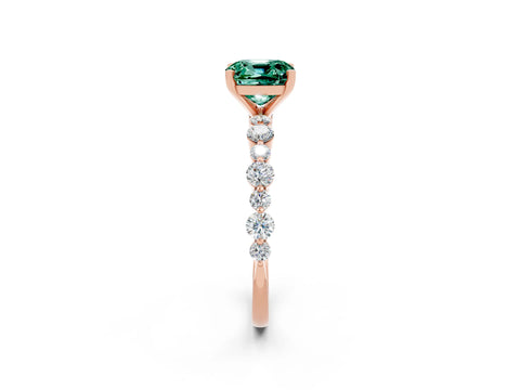Rose gold Cushion Cut Green Sapphire Prong Set Engagement Ring with Pavé Band_2