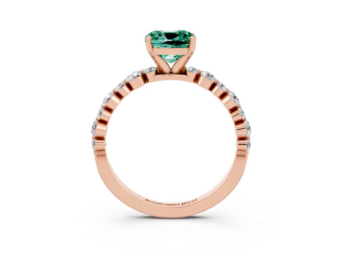 Rose gold Cushion Cut Green Sapphire Prong Set Engagement Ring with Pavé Band_3