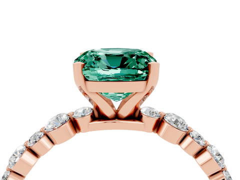 Rose gold Cushion Cut Green Sapphire Prong Set Engagement Ring with Pavé Band_4