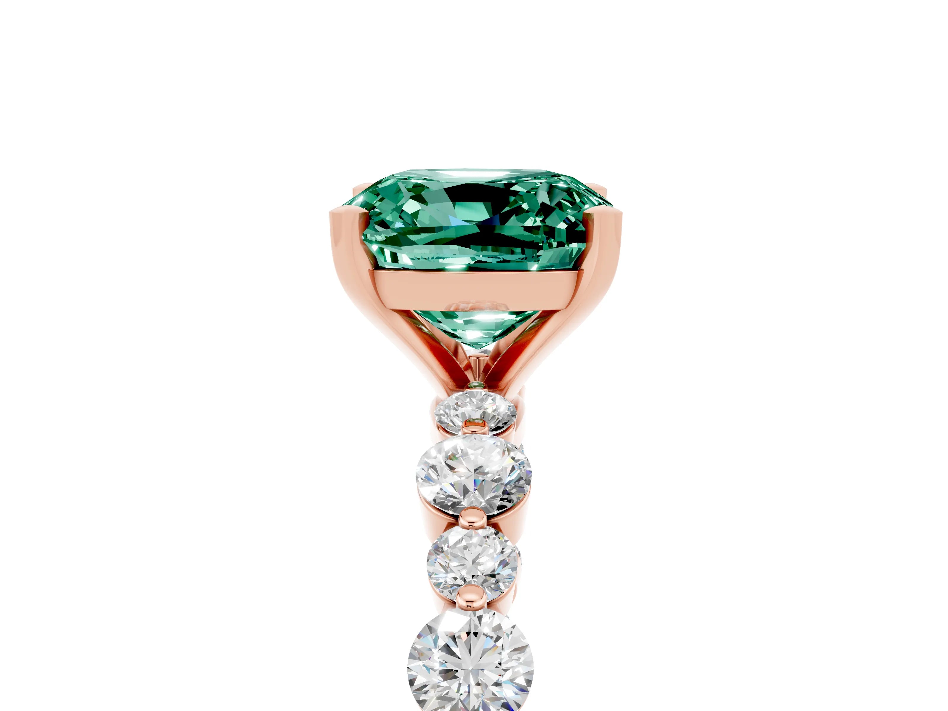 Rose gold Cushion Cut Green Sapphire Prong Set Engagement Ring with Pavé Band_5