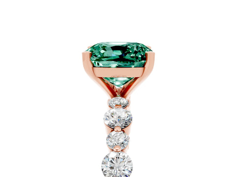 Rose gold Cushion Cut Green Sapphire Prong Set Engagement Ring with Pavé Band_5