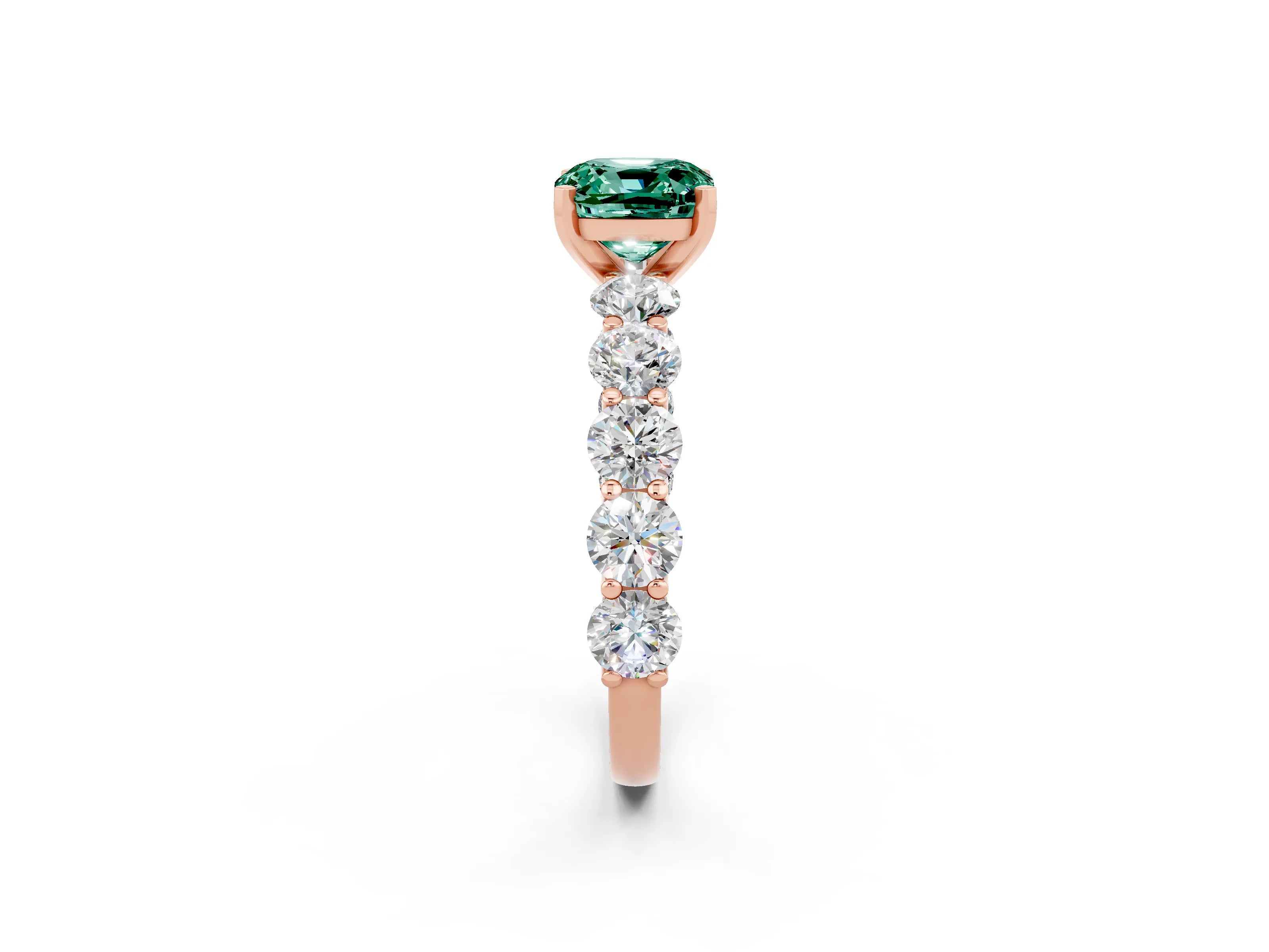 Rose gold Cushion Cut Green Sapphire Prong Setting with Side Stones on a Pave Band_2
