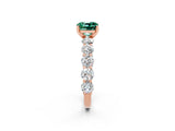 Rose gold Cushion Cut Green Sapphire Prong Setting with Side Stones on a Pave Band_2