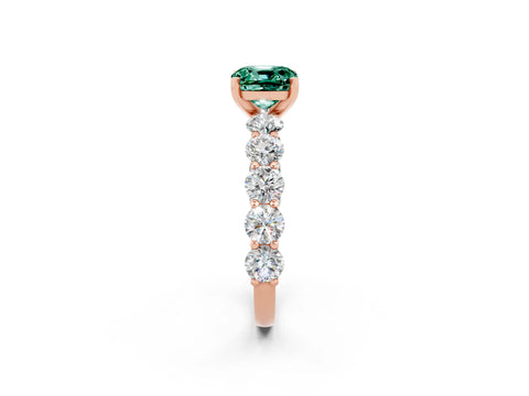 Rose gold Cushion Cut Green Sapphire Prong Setting with Side Stones on a Pave Band_2
