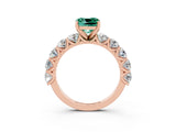 Rose gold Cushion Cut Green Sapphire Prong Setting with Side Stones on a Pave Band_3