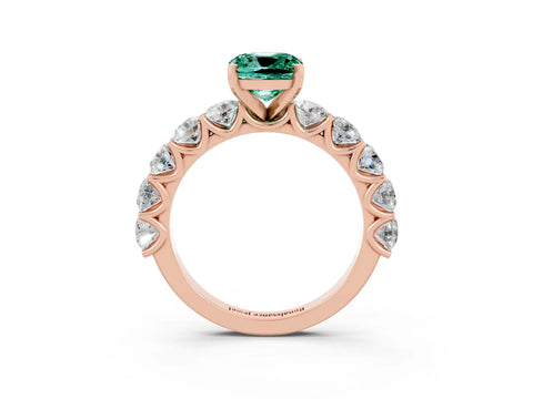 Rose gold Cushion Cut Green Sapphire Prong Setting with Side Stones on a Pave Band_3