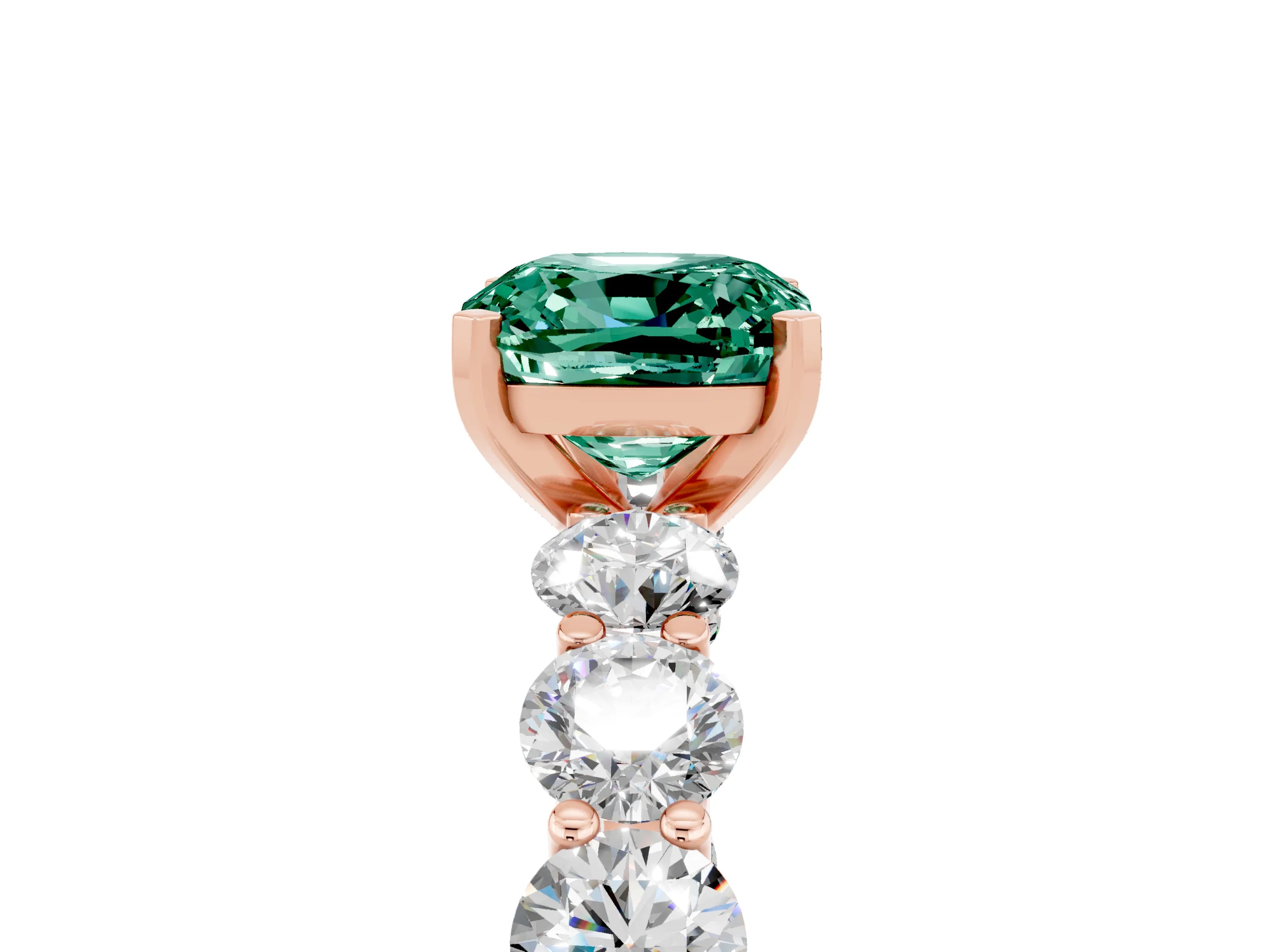 Rose gold Cushion Cut Green Sapphire Prong Setting with Side Stones on a Pave Band_5