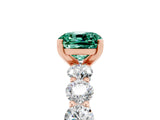 Rose gold Cushion Cut Green Sapphire Prong Setting with Side Stones on a Pave Band_5