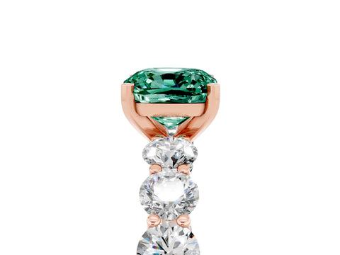 Rose gold Cushion Cut Green Sapphire Prong Setting with Side Stones on a Pave Band_5