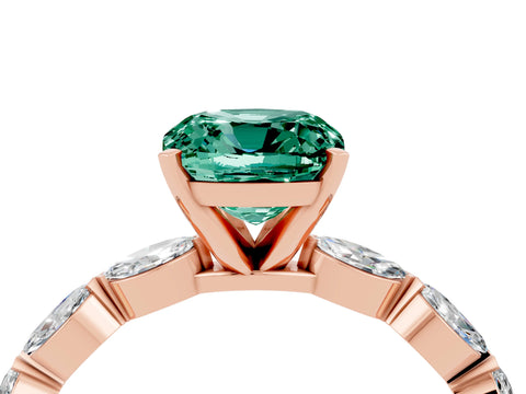 Rose gold Cushion Cut Green Sapphire Ring with Marquise Side Stones and Prong Setting_4
