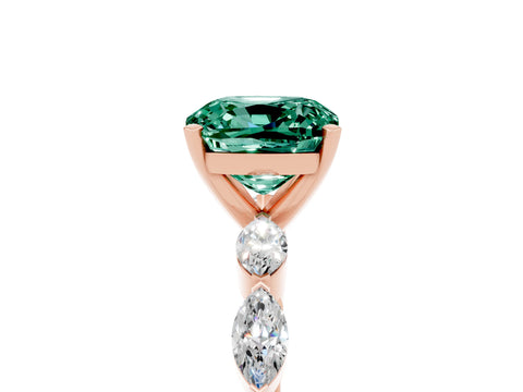 Rose gold Cushion Cut Green Sapphire Ring with Marquise Side Stones and Prong Setting_5