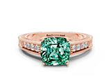 Rose gold Cushion Cut Green Sapphire Ring with Milgrain Pavé Band and Four-Prong Setting_12
