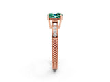 Rose gold Cushion Cut Green Sapphire Ring with Milgrain Pavé Band and Four-Prong Setting_14