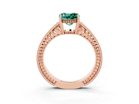 Rose gold Cushion Cut Green Sapphire Ring with Milgrain Pavé Band and Four-Prong Setting_15