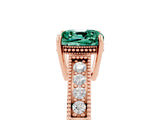 Rose gold Cushion Cut Green Sapphire Ring with Milgrain Pavé Band and Four-Prong Setting_17