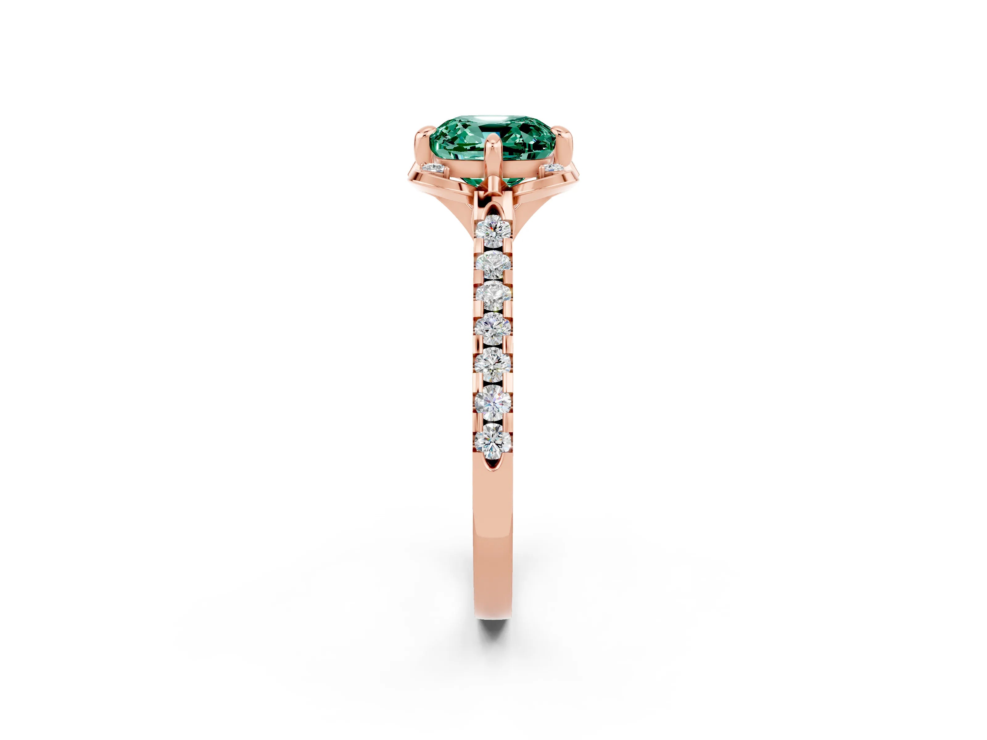 Rose gold Cushion Cut Green Sapphire Ring with Pavé Band and Floral Prong Setting_2