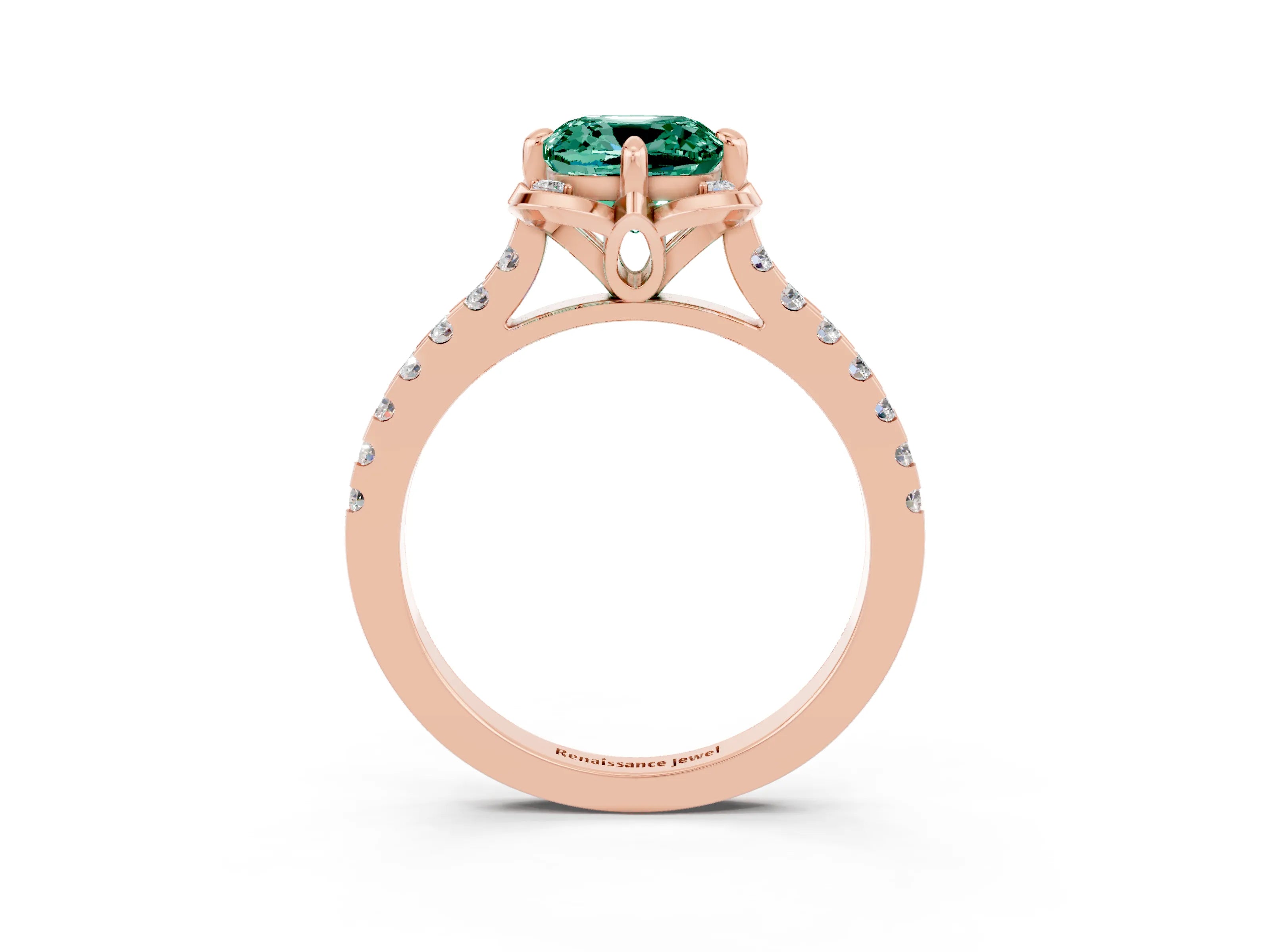Rose gold Cushion Cut Green Sapphire Ring with Pavé Band and Floral Prong Setting_3