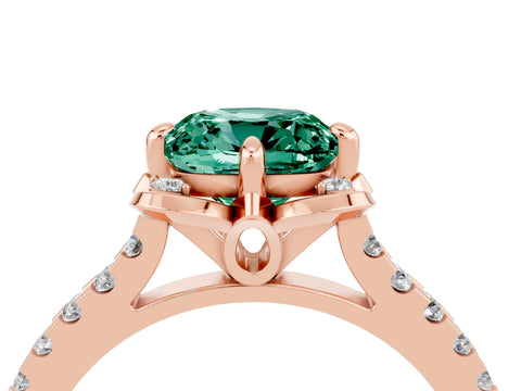 Rose gold Cushion Cut Green Sapphire Ring with Pavé Band and Floral Prong Setting_4