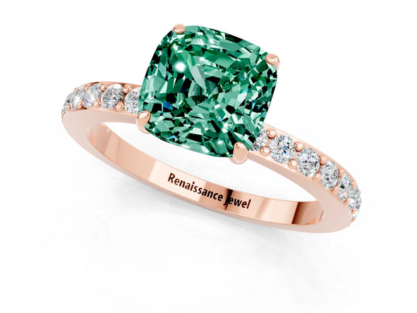Rose gold Cushion Cut Green Sapphire Pavé Engagement Ring with Round  Accents and Prong Setting