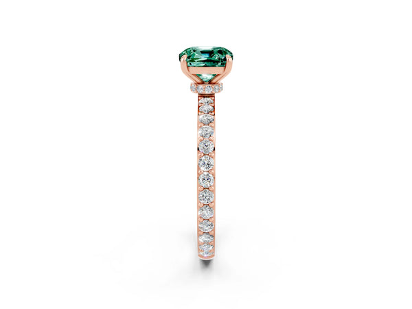 Rose gold Cushion Cut Green Sapphire Pavé Engagement Ring with Round  Accents and Prong Setting