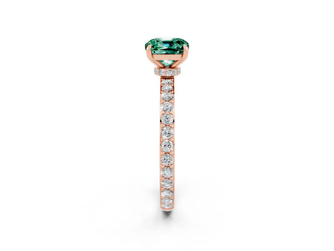 Rose gold Cushion Cut Green Sapphire Ring with Pavé Band and Four-Prong Setting_2