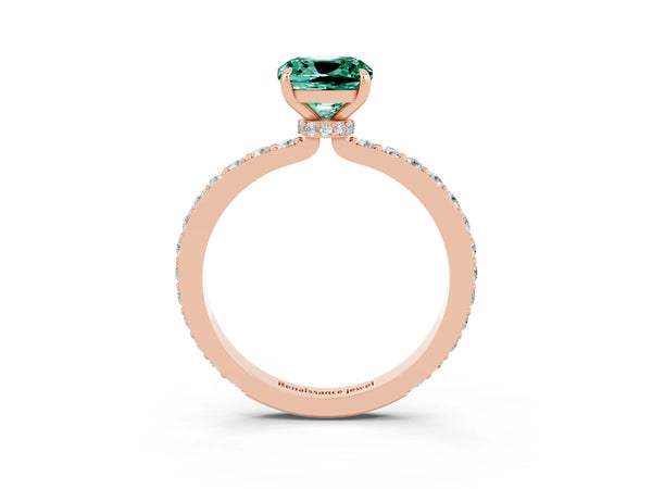 Rose gold Cushion Cut Green Sapphire Pavé Engagement Ring with Round  Accents and Prong Setting
