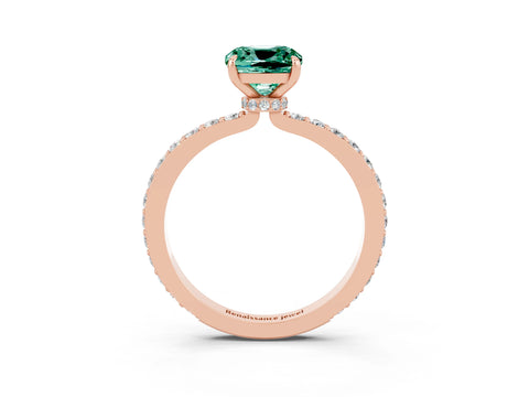 Rose gold Cushion Cut Green Sapphire Ring with Pavé Band and Four-Prong Setting_3