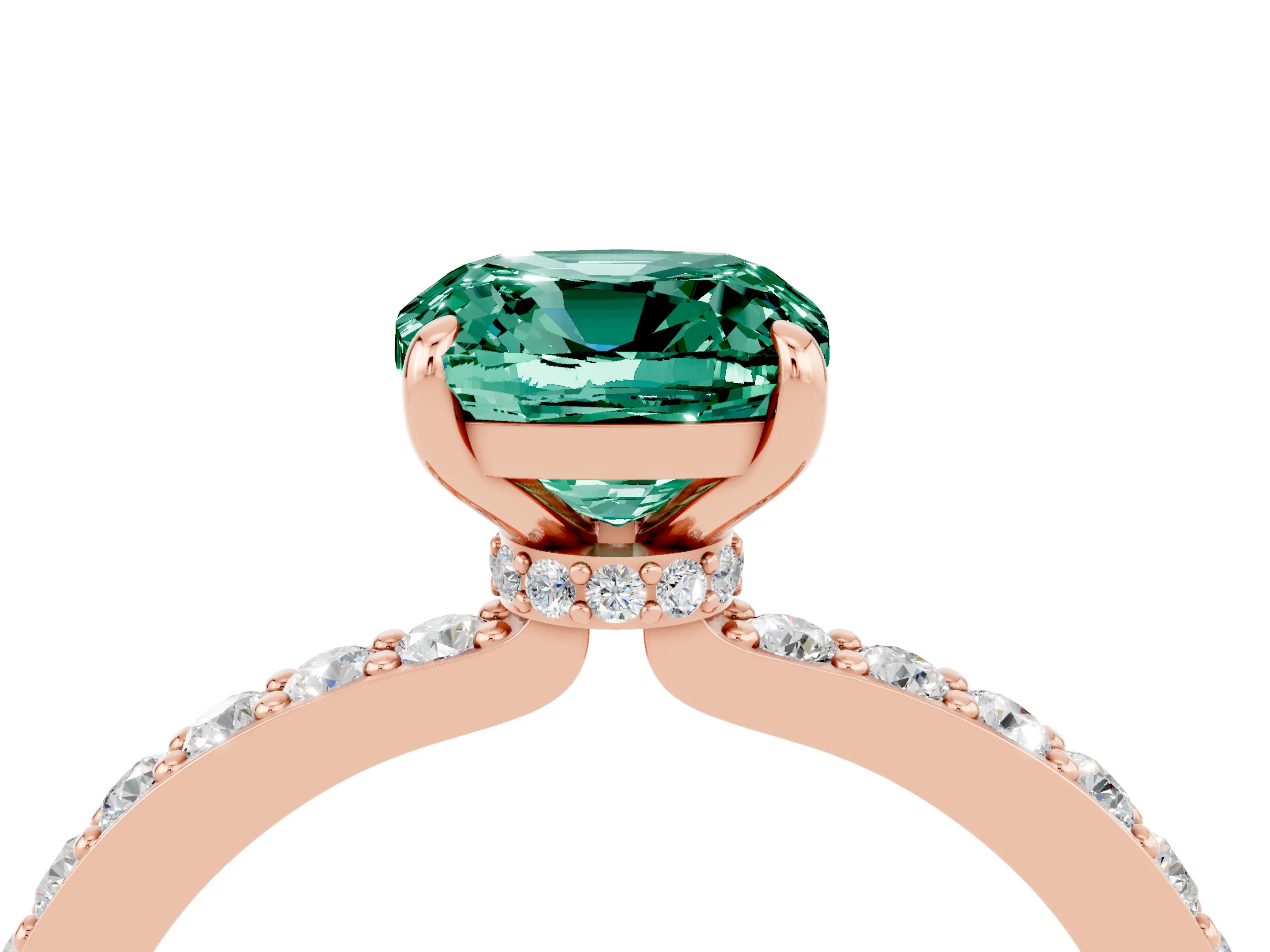 Rose gold Cushion Cut Green Sapphire Ring with Pavé Band and Four-Prong Setting_4