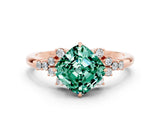 Rose gold Cushion Cut Green Sapphire Ring with Side Stones and Four-Prong Setting_36