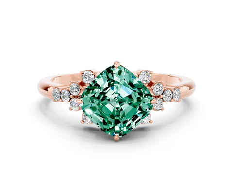 Rose gold Cushion Cut Green Sapphire Ring with Side Stones and Four-Prong Setting_36