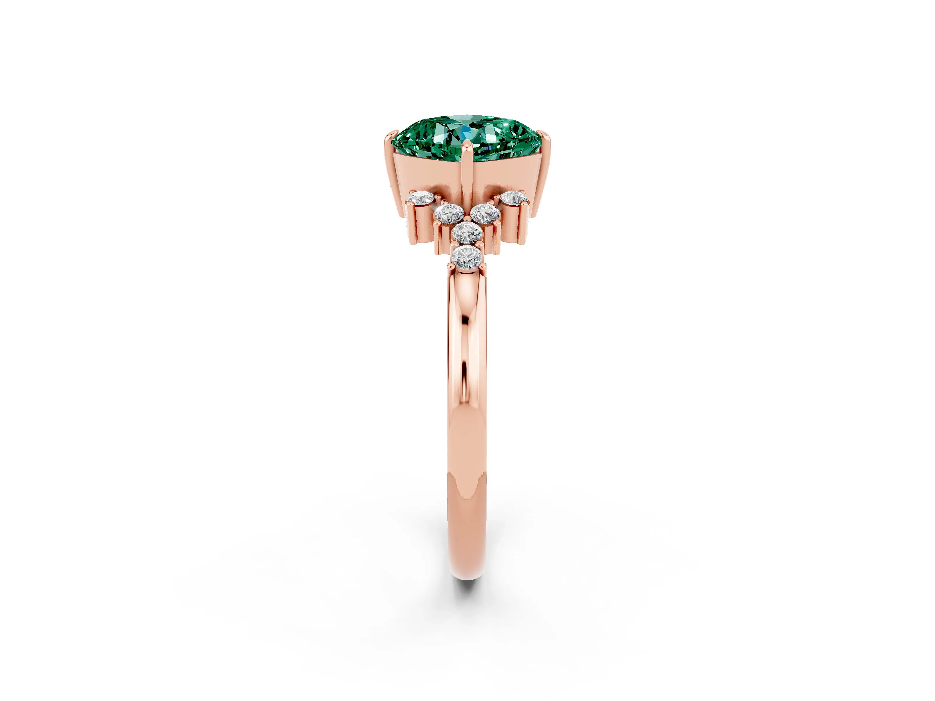 Rose gold Cushion Cut Green Sapphire Ring with Side Stones and Four-Prong Setting_38