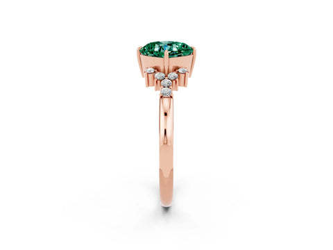 Rose gold Cushion Cut Green Sapphire Ring with Side Stones and Four-Prong Setting_38