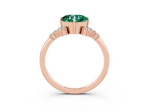 Rose gold Cushion Cut Green Sapphire Ring with Side Stones and Four-Prong Setting_39