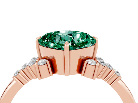 Rose gold Cushion Cut Green Sapphire Ring with Side Stones and Four-Prong Setting_40