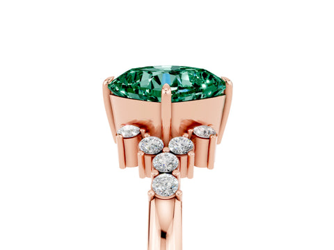 Rose gold Cushion Cut Green Sapphire Ring with Side Stones and Four-Prong Setting_41