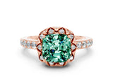 Rose gold Cushion Cut Green Sapphire Scalloped Halo Engagement Ring with Round Shared Prong Band_24