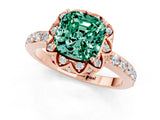 Rose gold Cushion Cut Green Sapphire Scalloped Halo Engagement Ring with Round Shared Prong Band_25