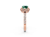 Rose gold Cushion Cut Green Sapphire Scalloped Halo Engagement Ring with Round Shared Prong Band_26