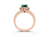 Rose gold Cushion Cut Green Sapphire Scalloped Halo Engagement Ring with Round Shared Prong Band_27