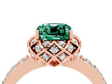 Rose gold Cushion Cut Green Sapphire Scalloped Halo Engagement Ring with Round Shared Prong Band_28