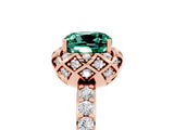 Rose gold Cushion Cut Green Sapphire Scalloped Halo Engagement Ring with Round Shared Prong Band_29