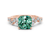 Rose gold Cushion Cut Green Sapphire Scattered Round Accent Ring with Prong Setting_24