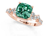 Rose gold Cushion Cut Green Sapphire Scattered Round Accent Ring with Prong Setting_25