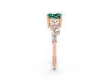 Rose gold Cushion Cut Green Sapphire Scattered Round Accent Ring with Prong Setting_26