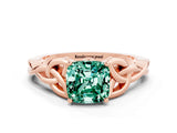 Rose gold Cushion Cut Green Sapphire Solitaire Celtic Knot Ring with Four-Prong Setting_12
